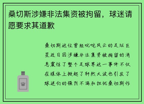 桑切斯涉嫌非法集资被拘留，球迷请愿要求其道歉